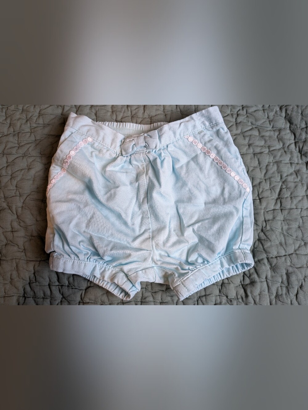 Janie And Jack Girls Lt Blue Bubble Shorts Bow Sz 6-12 Mo